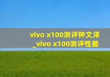 vivo x100测评钟文泽_vivo x100测评性能